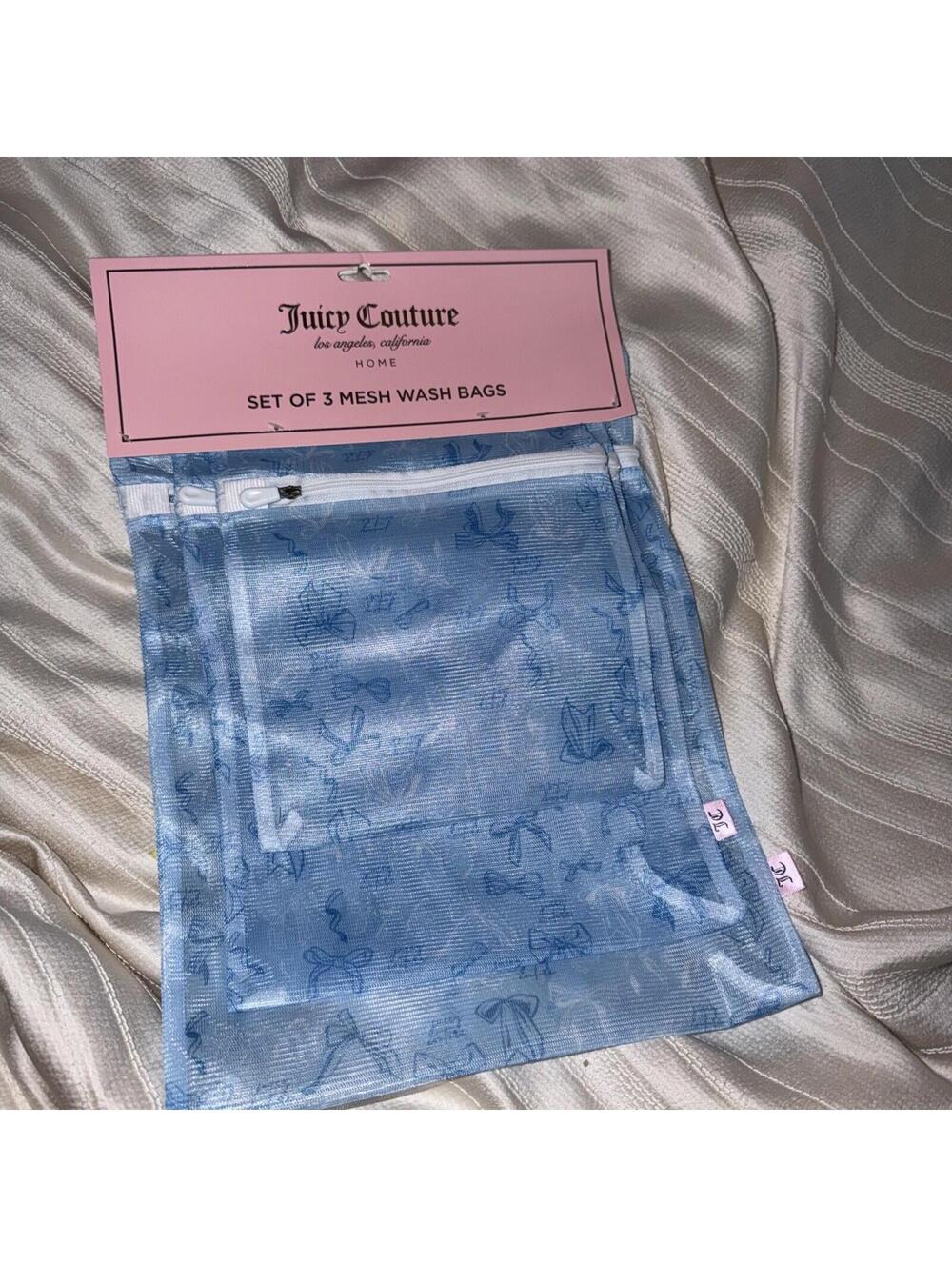 Juicy Couture 3 Pack Mesh Laundry Bags blue Bow Print Delicates Protector